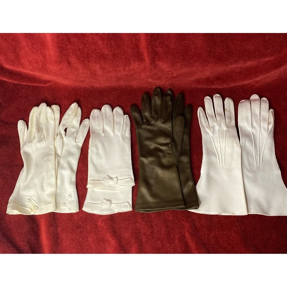 Lot Of 4 Vintage Women's Gloves White Brown. Please Read Description